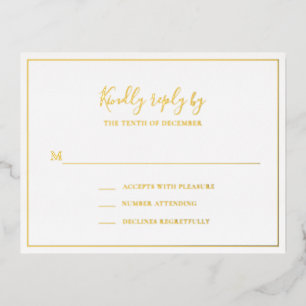 Tarjeta RSVP de Relieve metalizado de boda elegant
