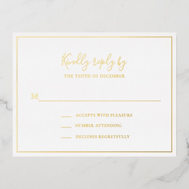 Tarjeta RSVP de Relieve metalizado de boda elegant (Anverso)