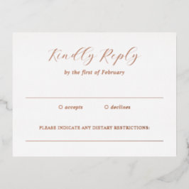 Tarjeta RSVP de Relieve metalizado de boda elegant
