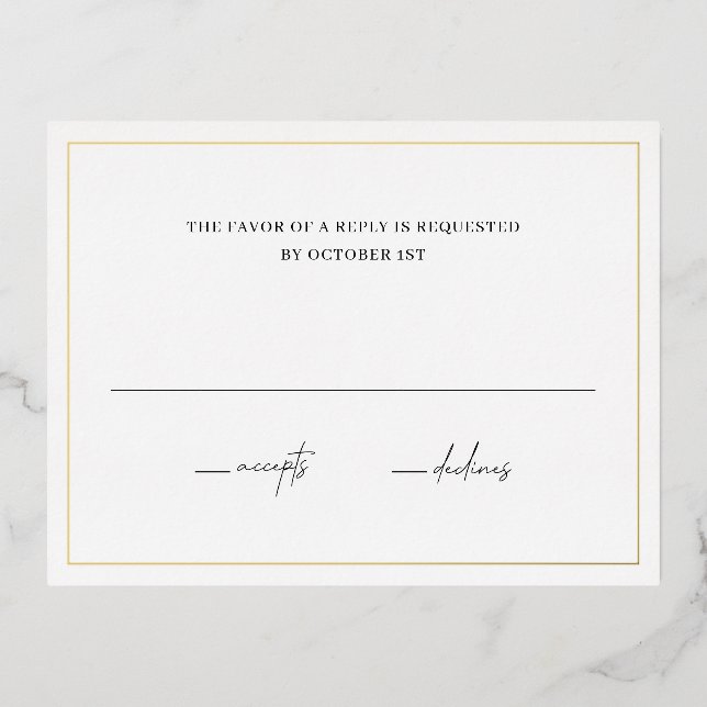 Tarjeta RSVP de Relieve metalizado de boda elegant (Anverso)