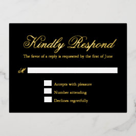 Tarjeta RSVP de Relieve metalizado de Boda formal 