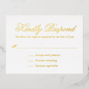 Tarjeta RSVP de Relieve metalizado de boda formal