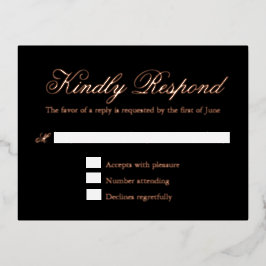 Tarjeta RSVP de Relieve metalizado de Boda formal 