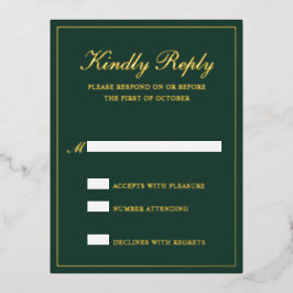 Tarjeta RSVP de Relieve metalizado de Boda formal 