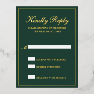 Tarjeta RSVP de Relieve metalizado de Boda formal