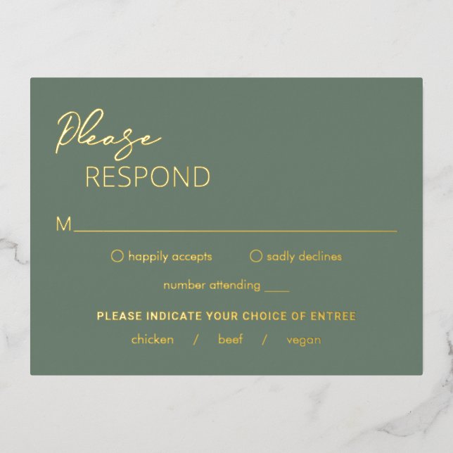 Tarjeta RSVP de Relieve metalizado de Boda moderno (Anverso)