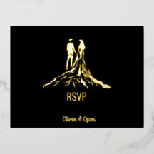 tarjeta rsvp de Relieve metalizado de boda real