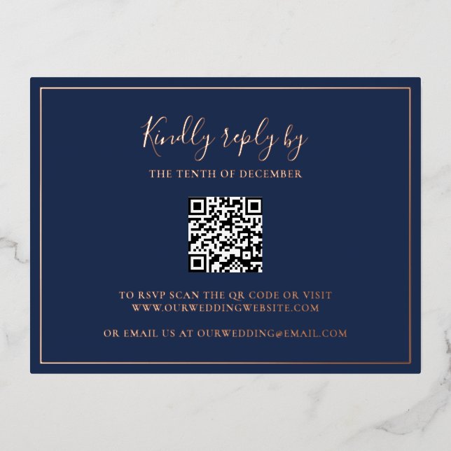 Tarjeta RSVP de Relieve metalizado de código QR az (Anverso)