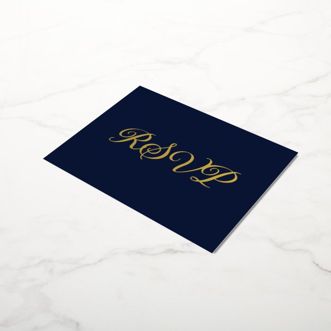 Tarjeta RSVP de Relieve metalizado de Navy Blue El (girado)