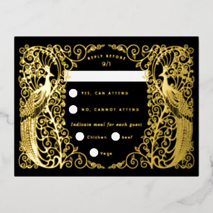 Tarjeta Rsvp de Relieve metalizado dorado de Peaco
