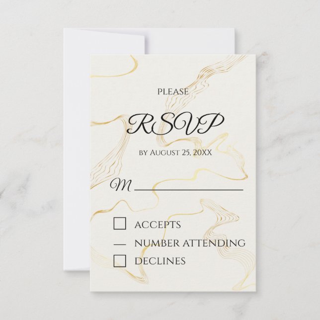 Tarjeta RSVP de Relieve metalizado dorado minimali (Anverso)