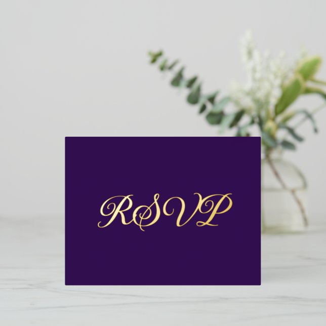 Tarjeta RSVP de Relieve metalizado elegante Royal  (Anverso de pie)