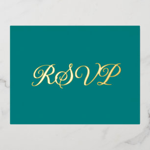 Tarjeta RSVP de Relieve metalizado elegante verde 