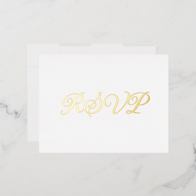 Tarjeta RSVP de Relieve metalizado elegante y blan (Sobre)