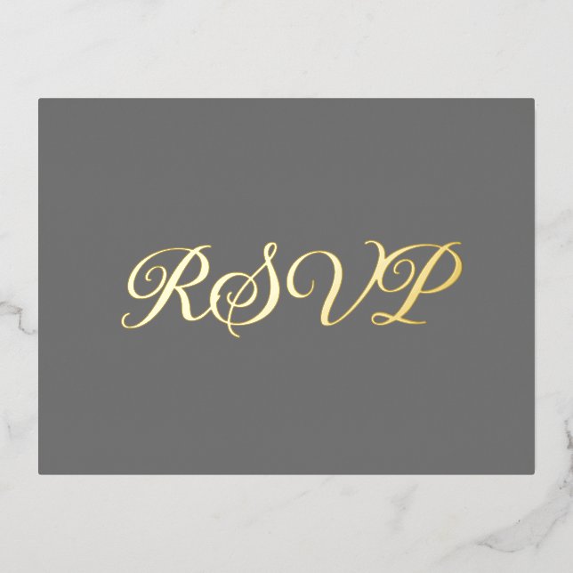 Tarjeta RSVP de Relieve metalizado elegante y gris (Anverso)