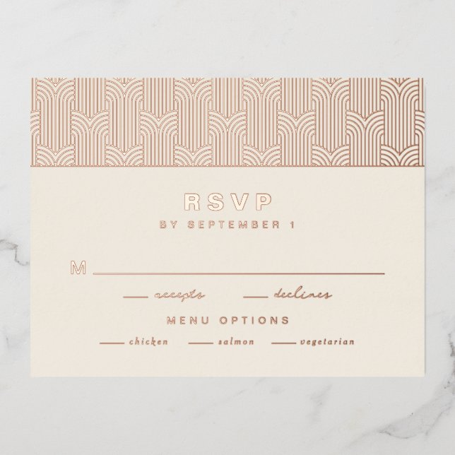 Tarjeta RSVP de Relieve metalizado moderno (Anverso)