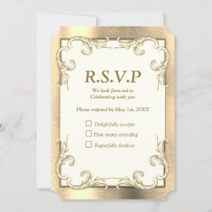 Tarjeta RSVP de Relieve metalizado-oro-plata-latón