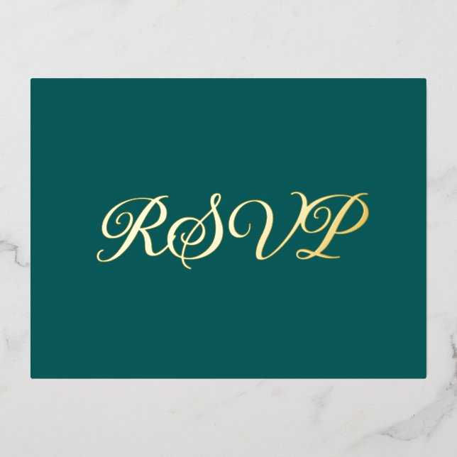 Tarjeta RSVP de Relieve metalizado oscuro Verde az (Anverso)