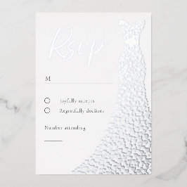 Tarjeta RSVP de Relieve metalizado plateado o cump