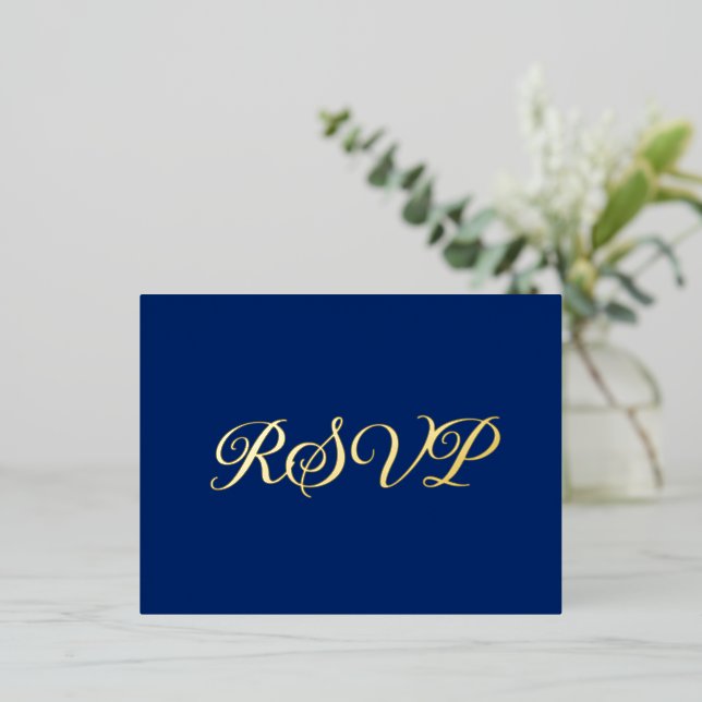 Tarjeta RSVP de Relieve metalizado Royal Blue Eleg (Anverso de pie)