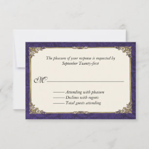 Tarjeta RSVP de respuesta a la boda de malla púrpu