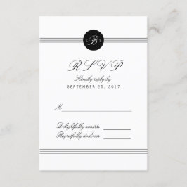 Tarjeta RSVP de respuesta a monograma blanco negro