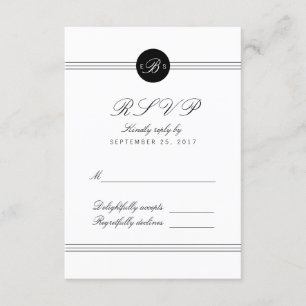 Tarjeta RSVP de respuesta a monograma blanco negro