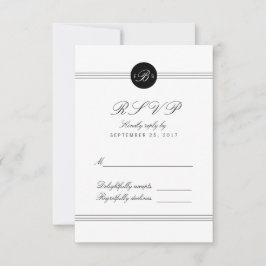 Tarjeta RSVP de respuesta a monograma blanco negro