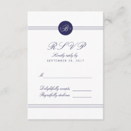 Tarjeta RSVP de respuesta al Monograma Blanco Azul