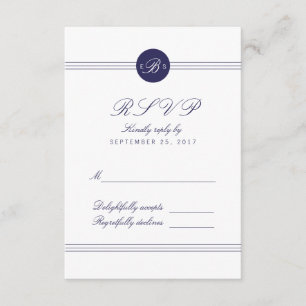 Tarjeta RSVP de respuesta al Monograma Blanco Azul