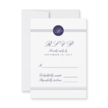 Tarjeta RSVP de respuesta al Monograma Blanco Azul
