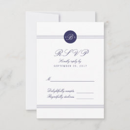 Tarjeta RSVP de respuesta al Monograma Blanco Azul