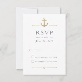 Tarjeta RSVP de respuesta blanca de Anclaje de Oro