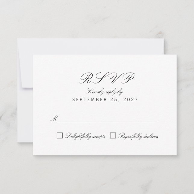 Tarjeta RSVP de respuesta blanca elegante de Moda  (Anverso)