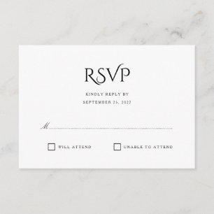 Tarjeta RSVP de respuesta blanca simple y elegante