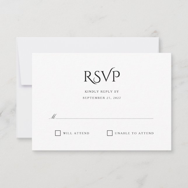 Tarjeta RSVP de respuesta blanca simple y elegante (Anverso)