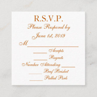 Tarjeta RSVP de respuesta blanca y Naranja quemado