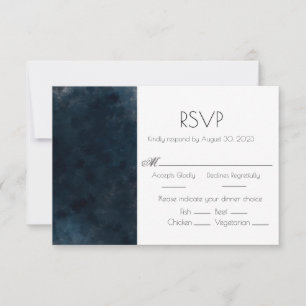 Tarjeta RSVP de respuesta Boda azul elegante