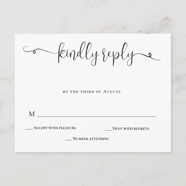 Tarjeta RSVP de respuesta Boda de caligrafía de Mo (Anverso)