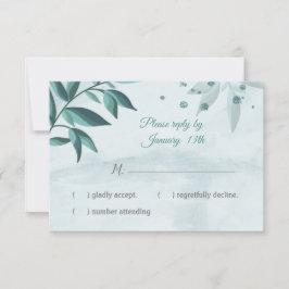 tarjeta rsvp de respuesta botánica de hojas azul v