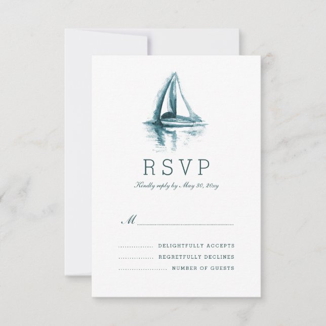 Tarjeta RSVP de respuesta de Boda de navegación po (Anverso)