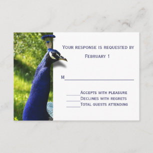 Tarjeta RSVP de respuesta de Boda de pavo real con