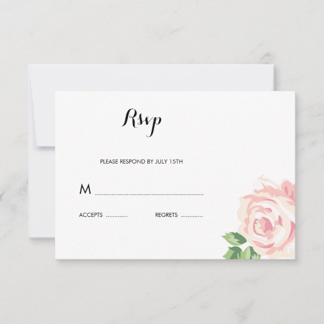 Tarjeta RSVP de respuesta de Boda de Rosas de cose (Anverso)