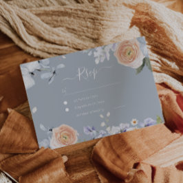 Tarjeta RSVP de respuesta de Boda Dusty Blue & Pea