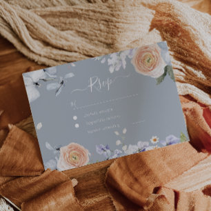 Tarjeta RSVP de respuesta de Boda Dusty Blue & Pea