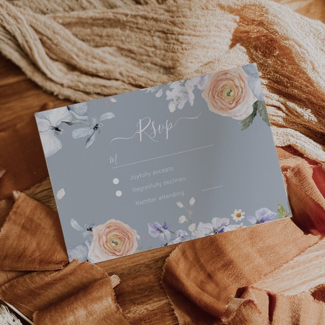 Tarjeta RSVP de respuesta de Boda Dusty Blue & Pea (Subido por el creador)