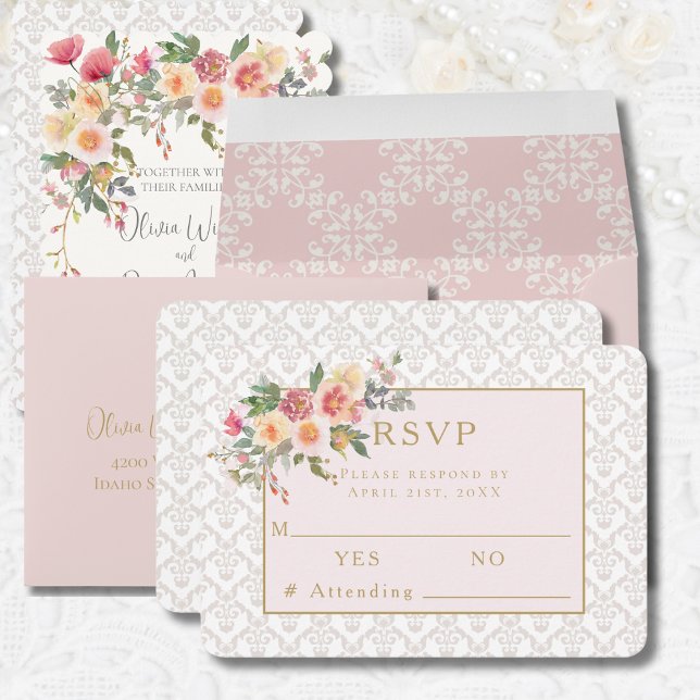Tarjeta RSVP de respuesta de Boda floral de Rubor  (Subido por el creador)