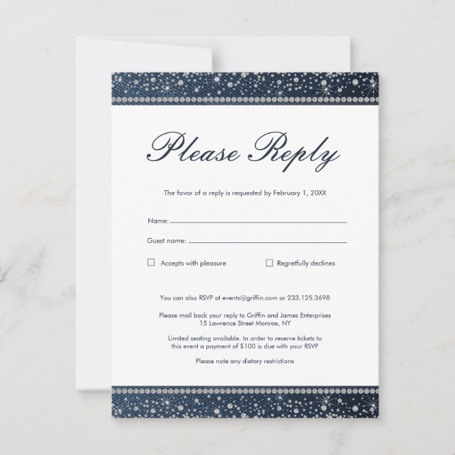 Tarjeta RSVP de respuesta de Denim y Diamantes (Anverso)