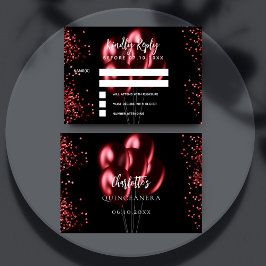 Tarjeta RSVP de respuesta de globos rojos negros Q