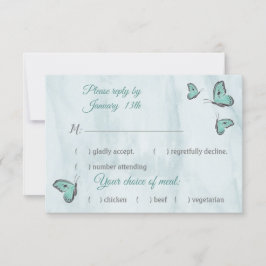 tarjeta rsvp de respuesta de mariposas azules verd